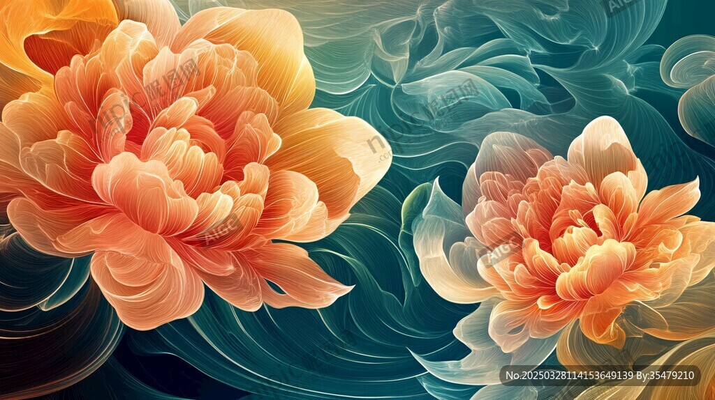 梦幻绚丽双牡丹花卉图