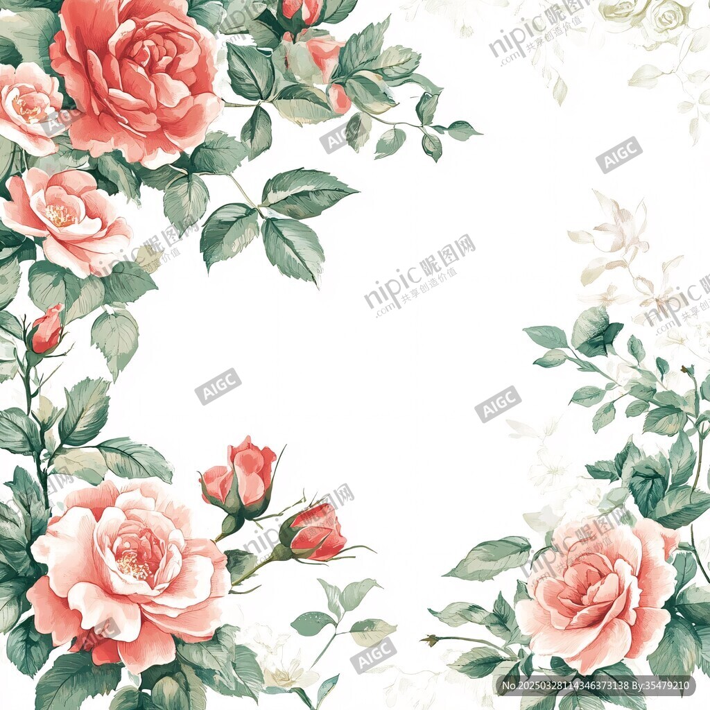 粉色玫瑰花卉边框图案