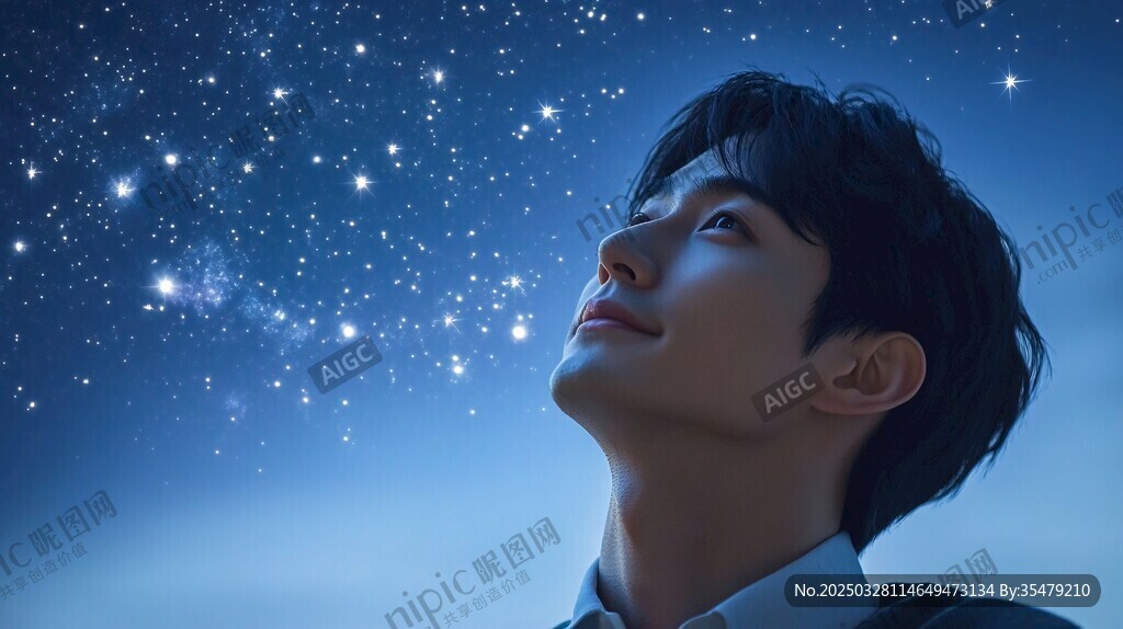 少年仰望璀璨星空