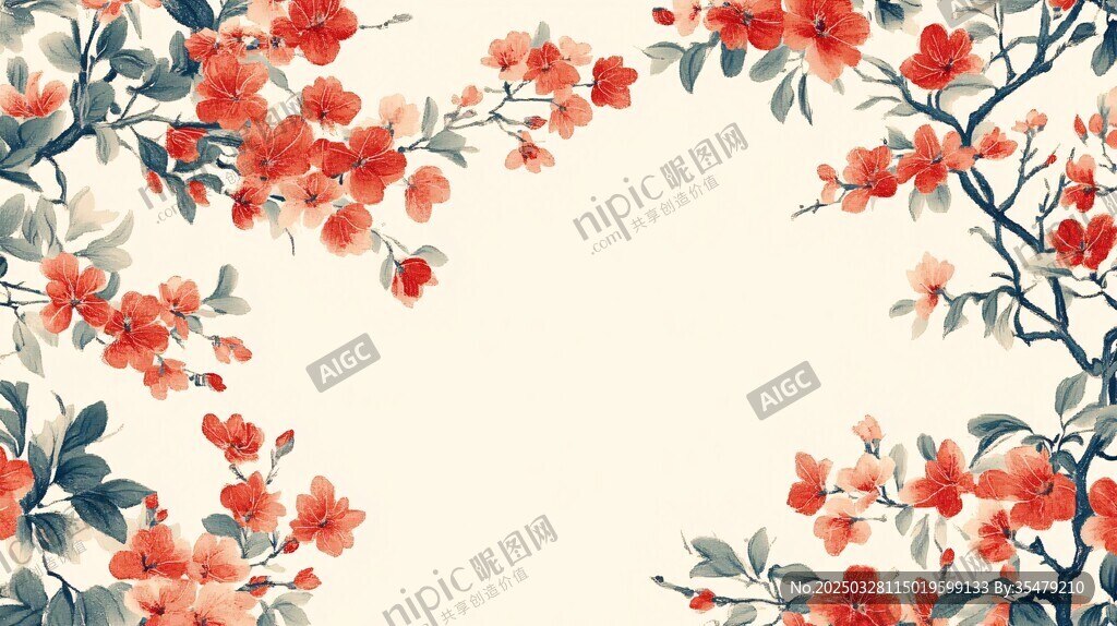 中式花卉边框背景图