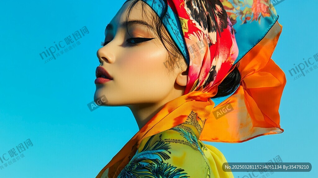 时尚头巾装扮的魅力女性