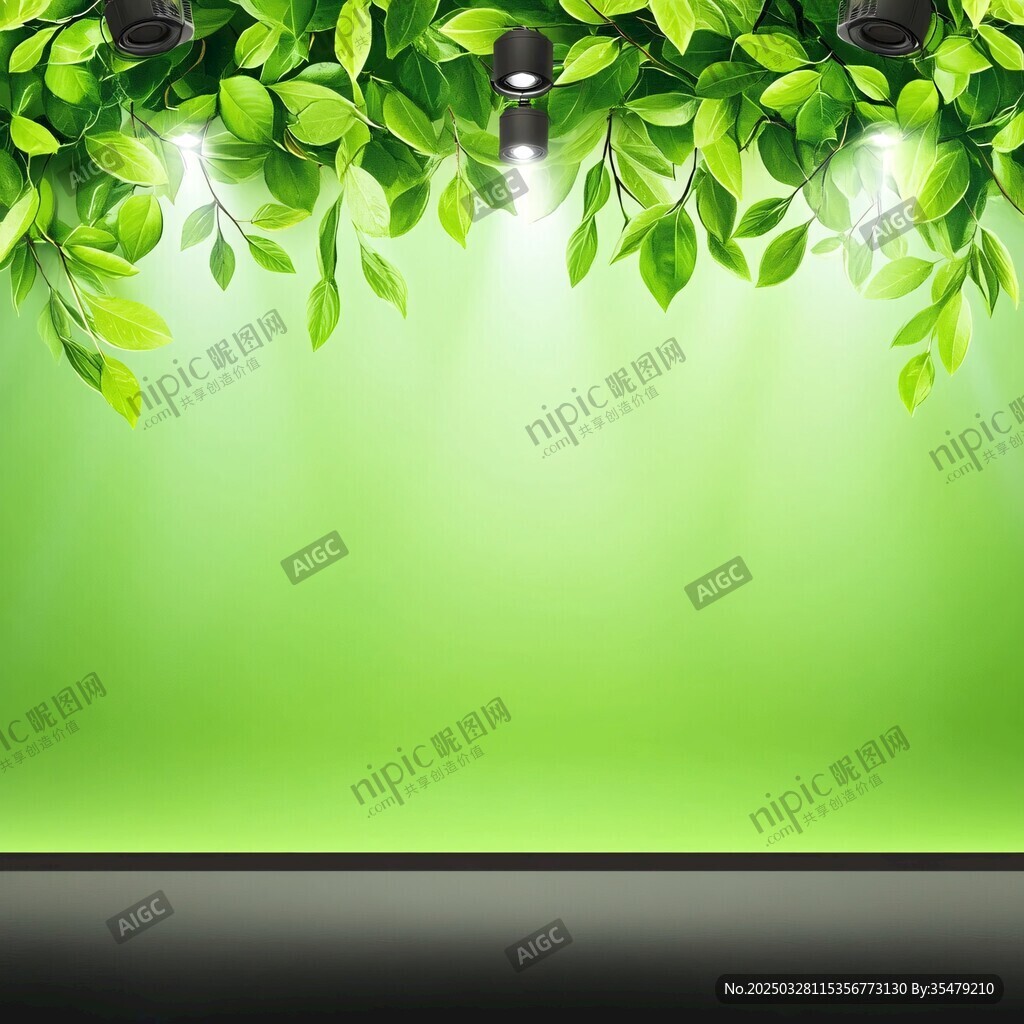 绿叶灯光下的清新背景