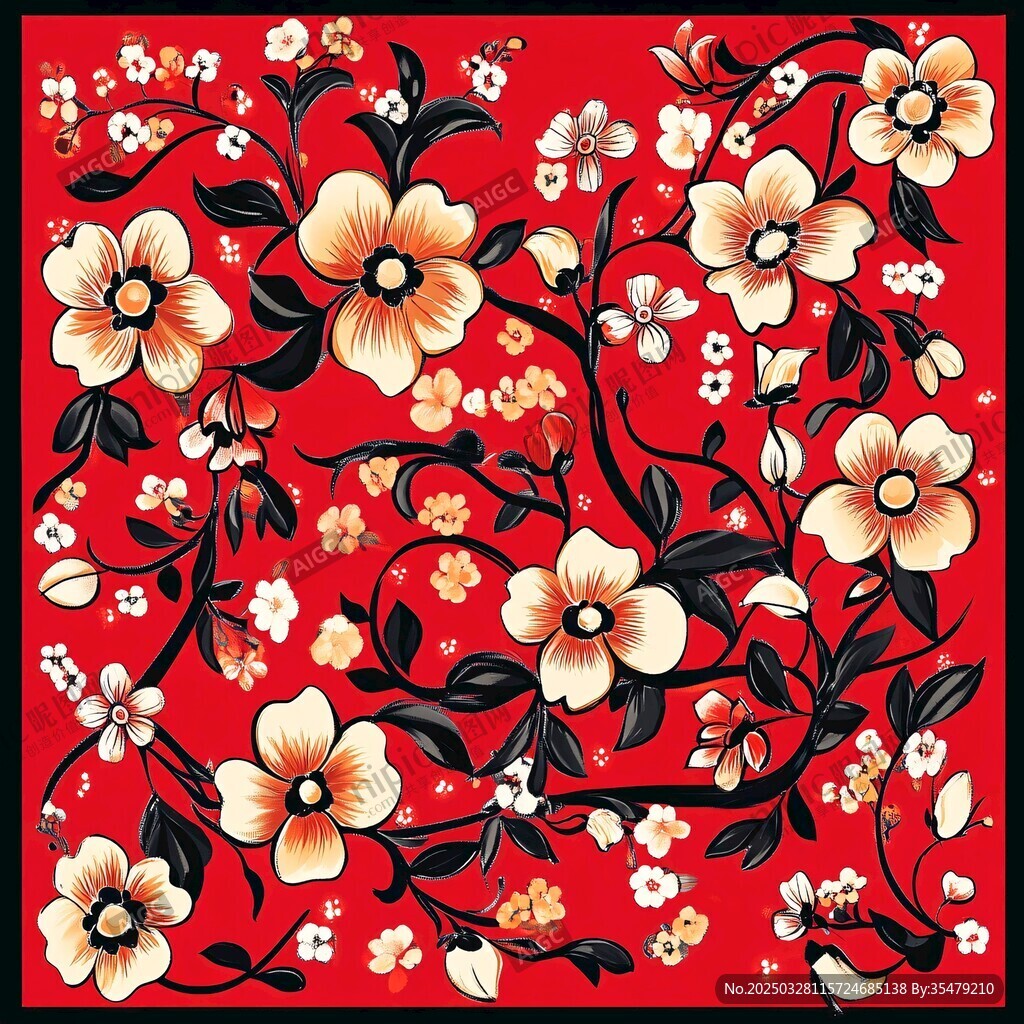 红色花卉图案精美装饰画