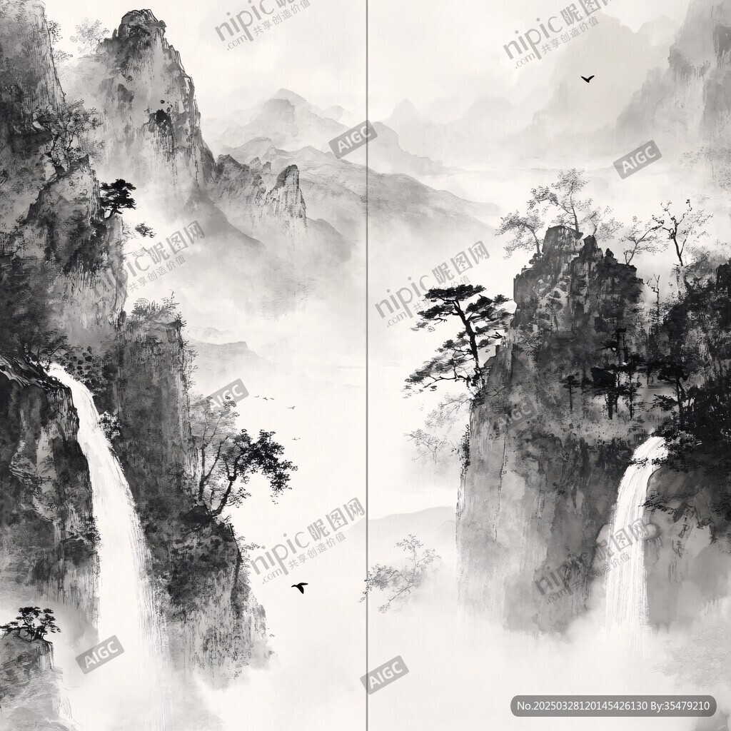 水墨山水双景图
