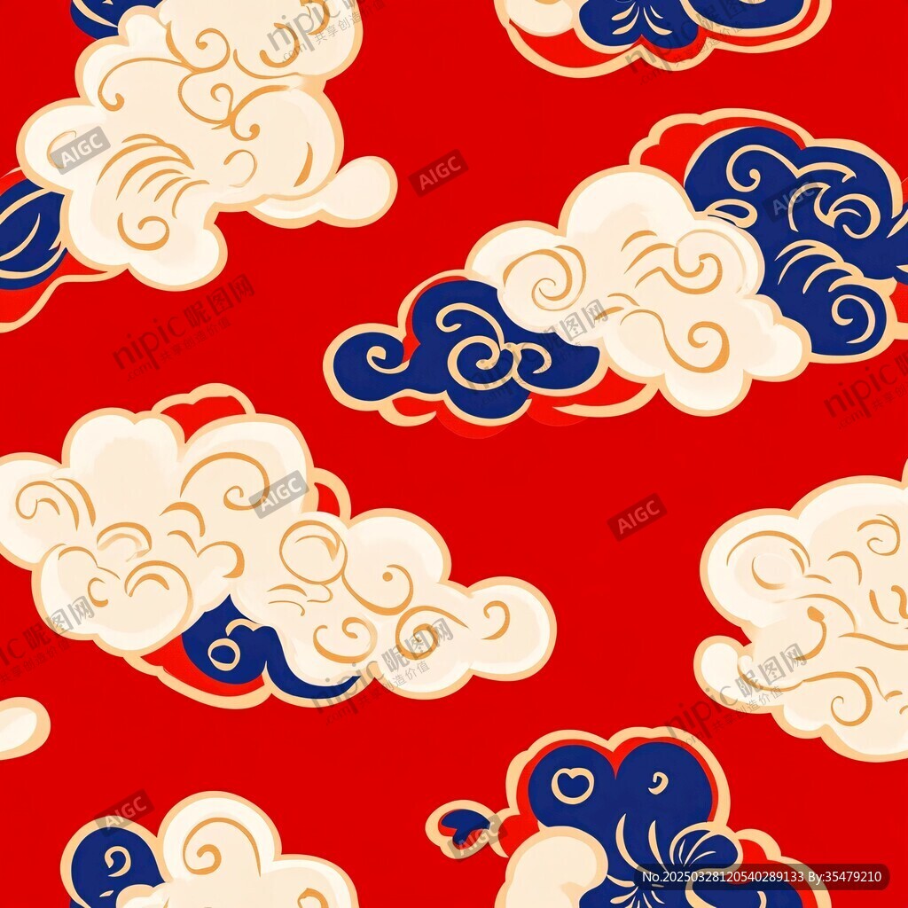 中式红色祥云图案背景