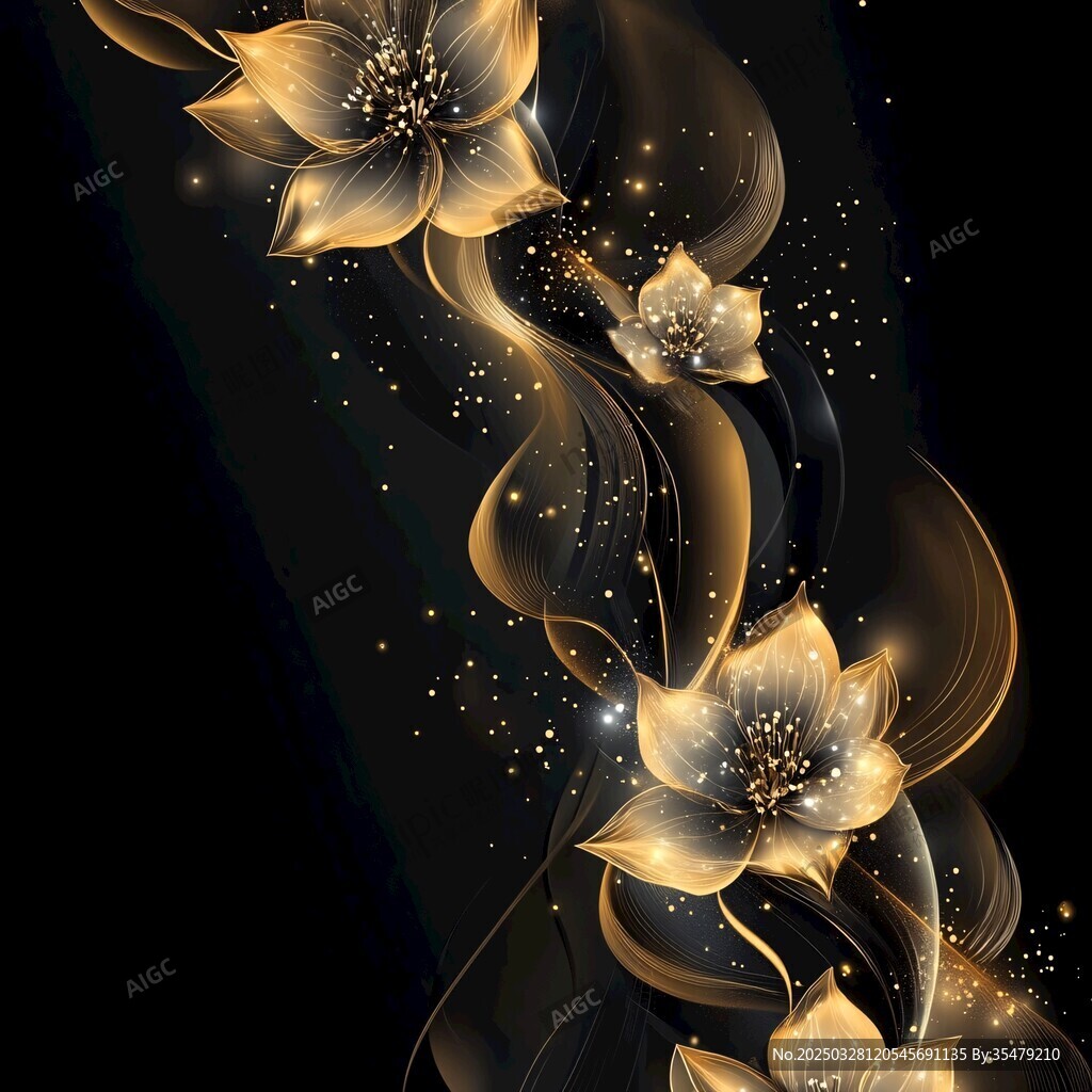 金色梦幻花朵背景装饰图