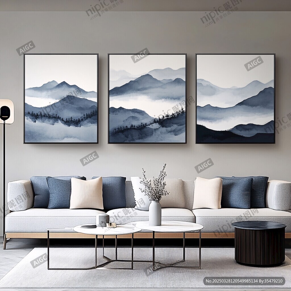 新中式客厅山水挂画装饰