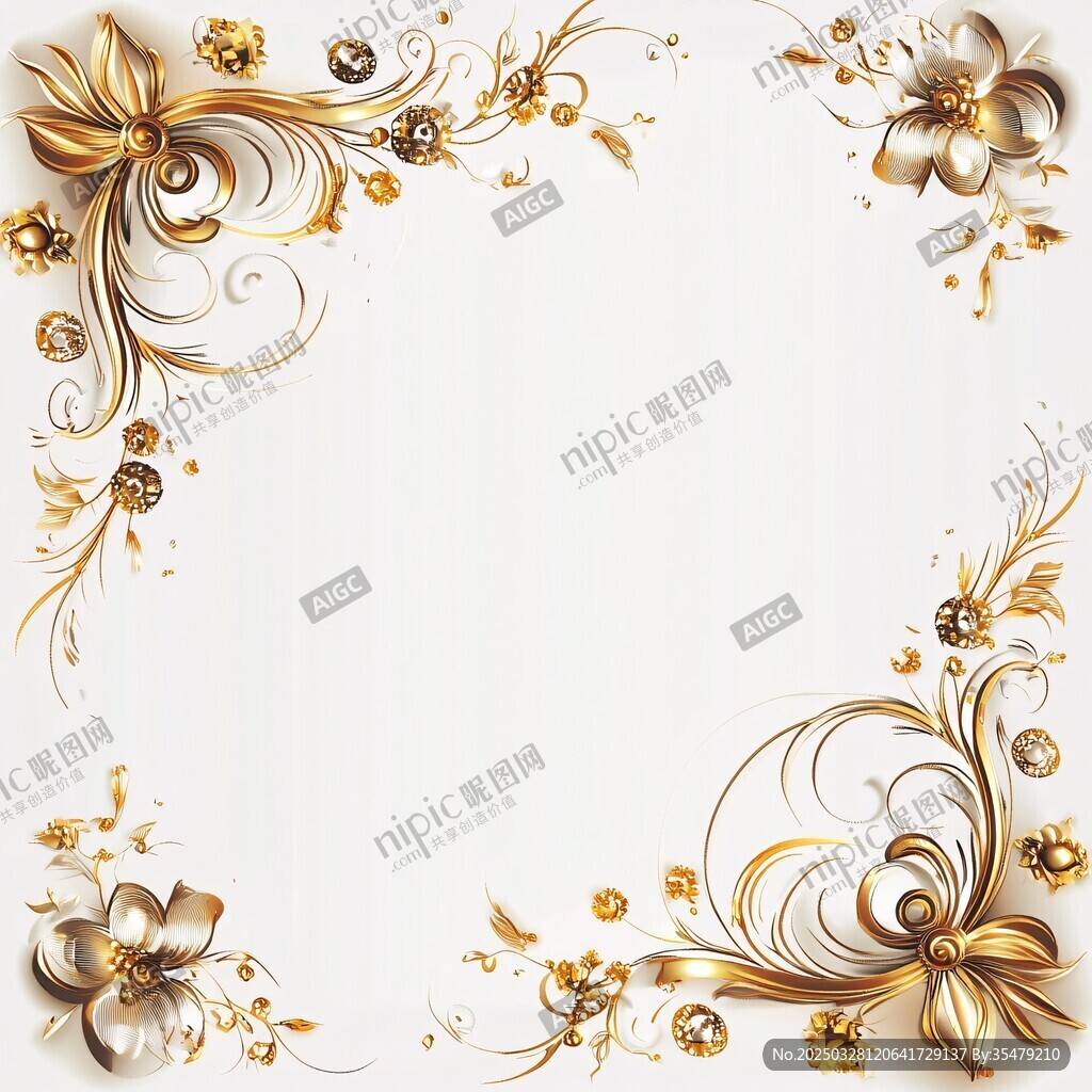 金色花卉装饰边框图案