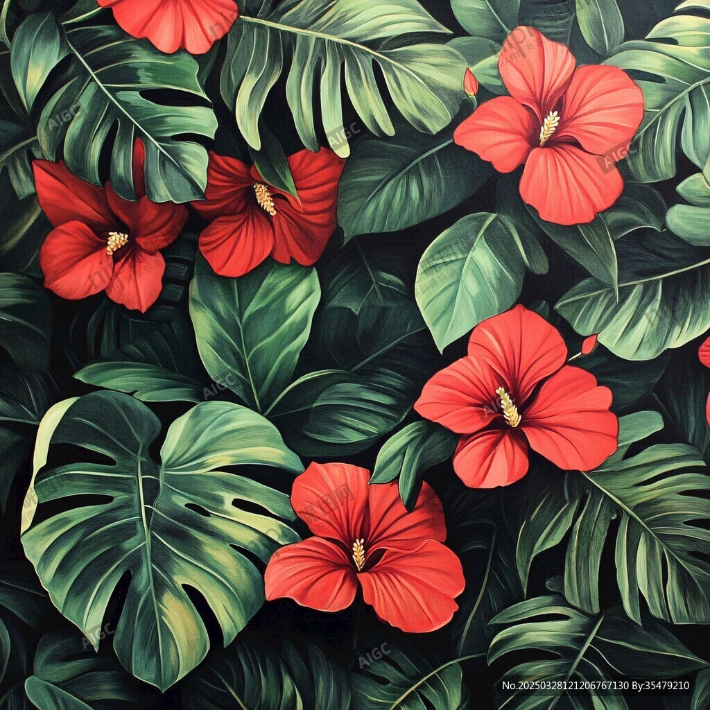 热带花卉绿植图案背景
