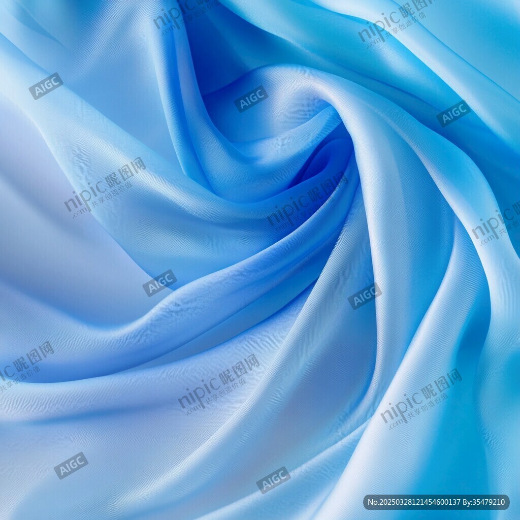蓝色丝绸的柔美褶皱纹理