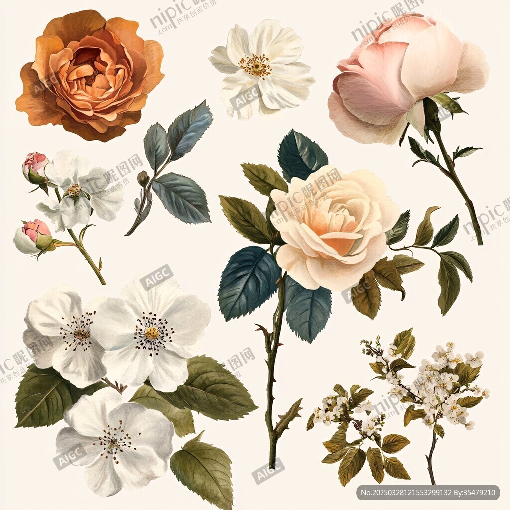 多样花卉植物插画素材