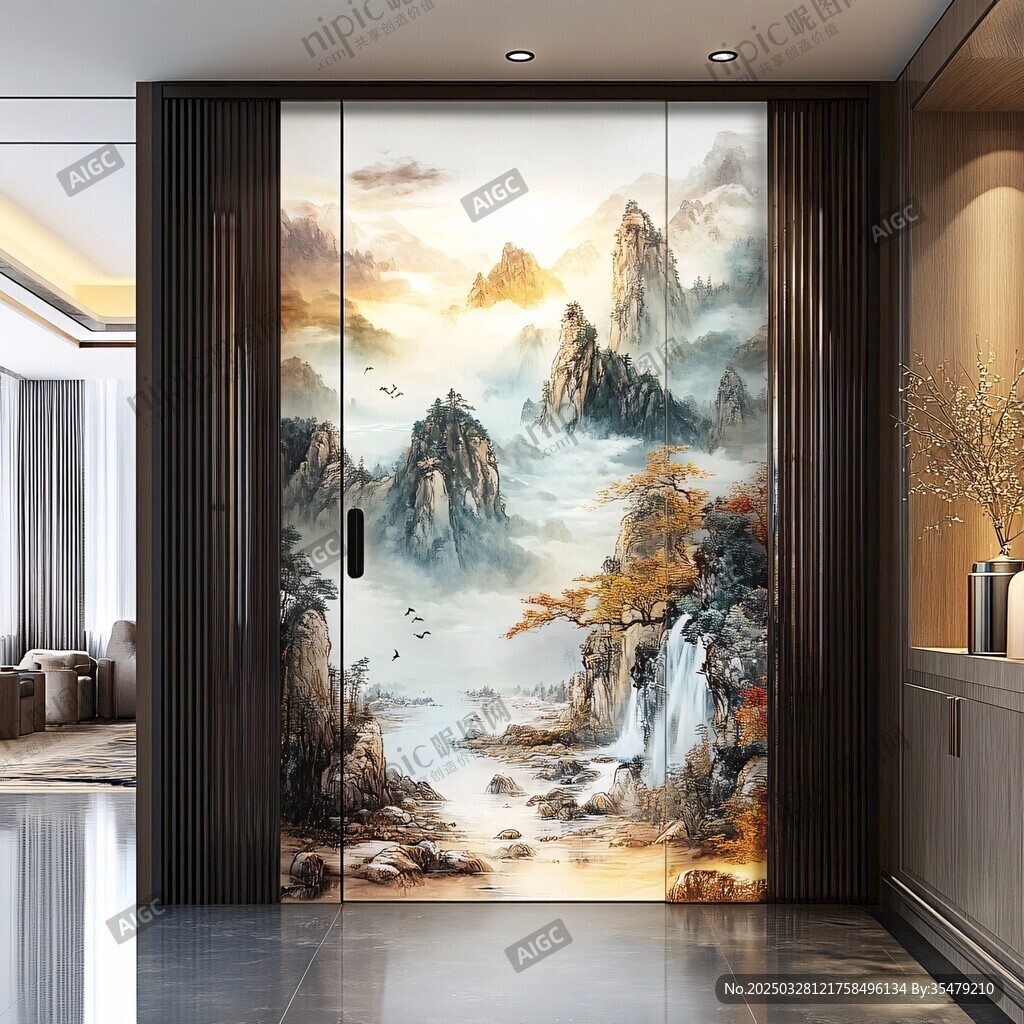 中式山水玄关装饰画