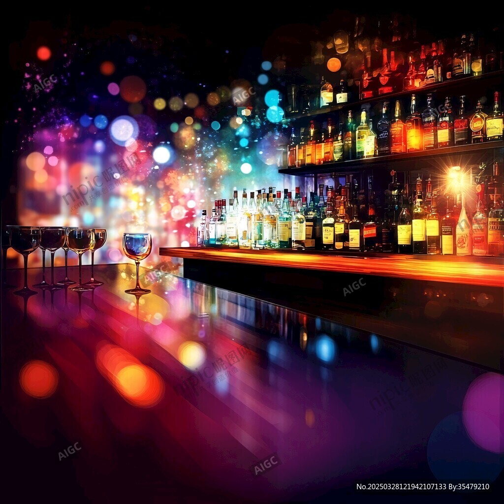 绚丽酒吧夜景与多彩酒架