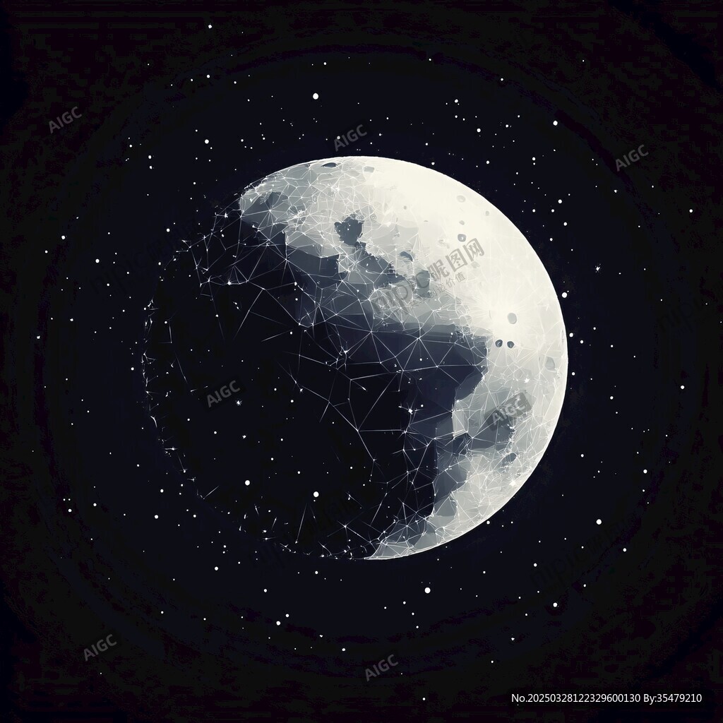 梦幻星空下的几何拼接月球