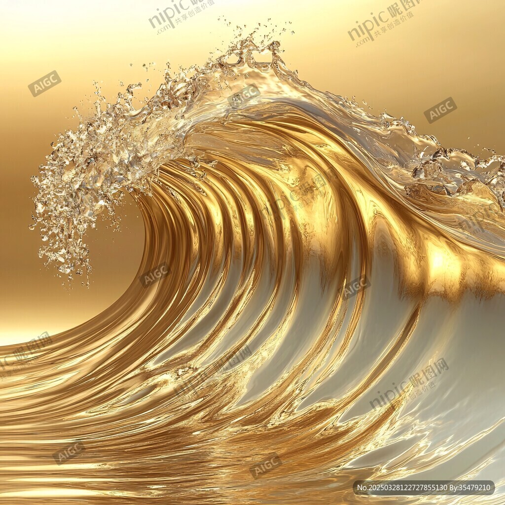 金色海浪 奢华液体动态美感