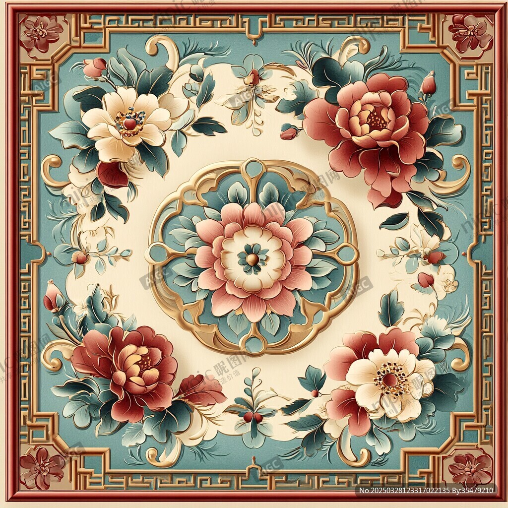 中式古典花卉纹地毯图案