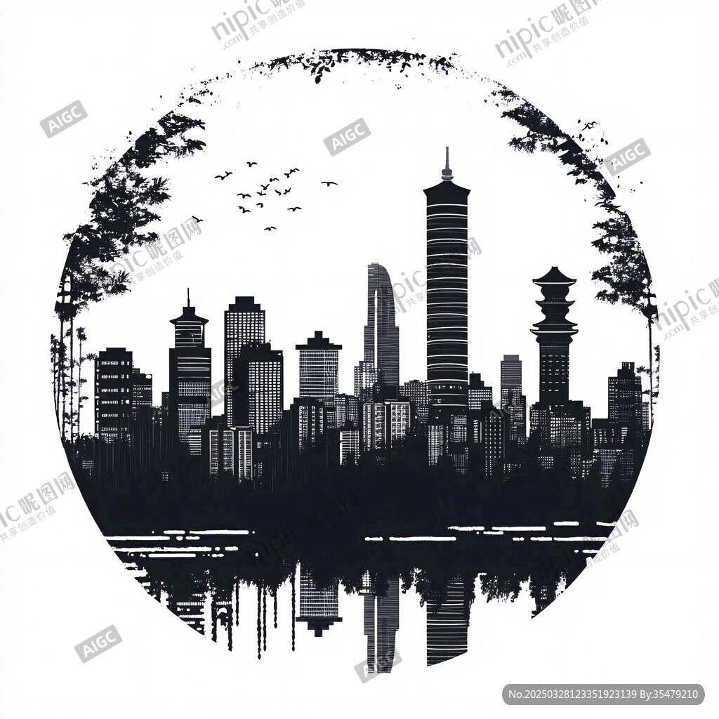 水墨风城市天际线剪影图