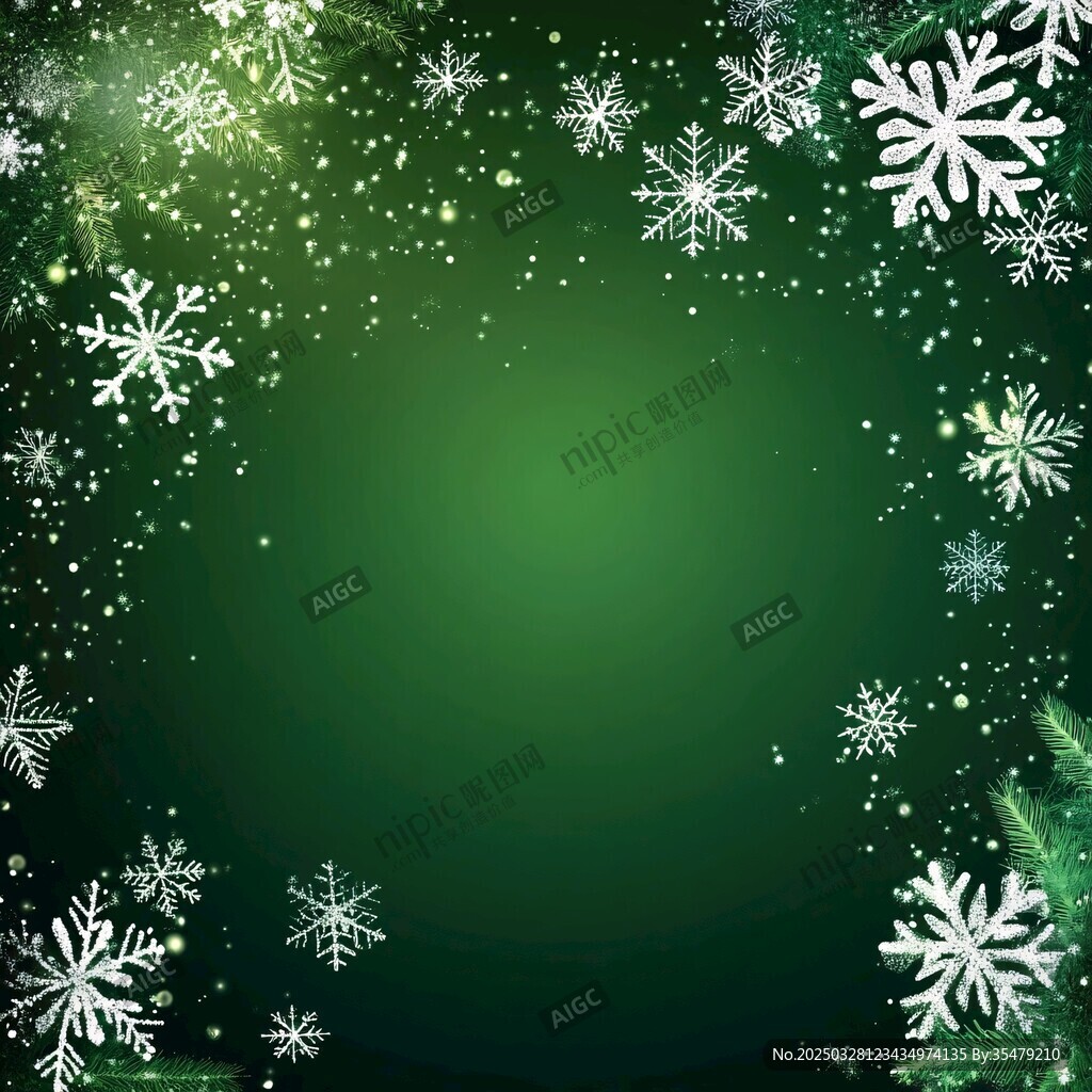 绿色雪花梦幻背景图