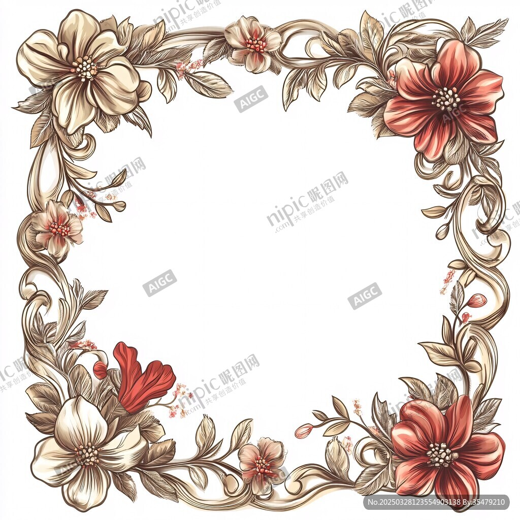 花卉装饰方形边框插画