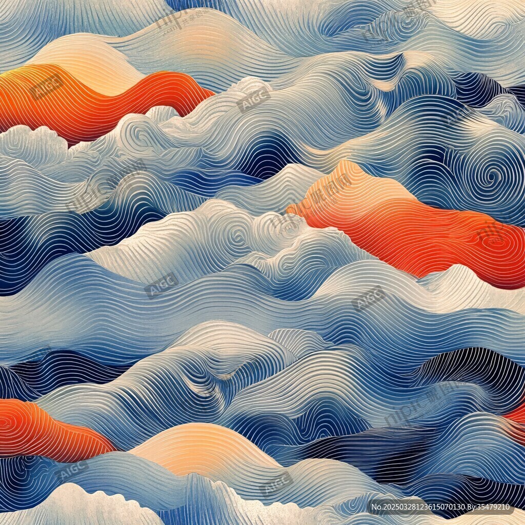 海浪山峦抽象艺术图案