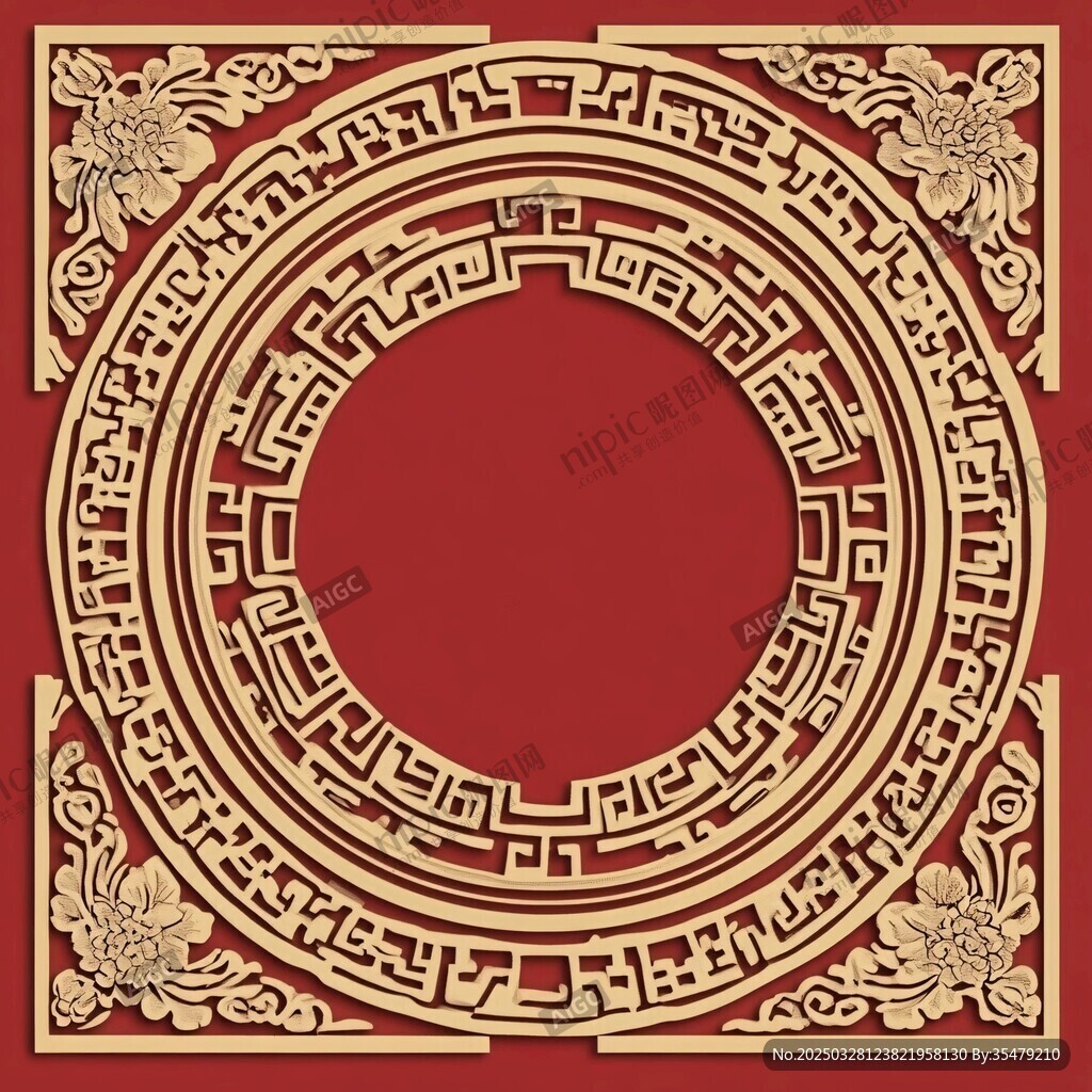 中式传统金色雕花边框图案