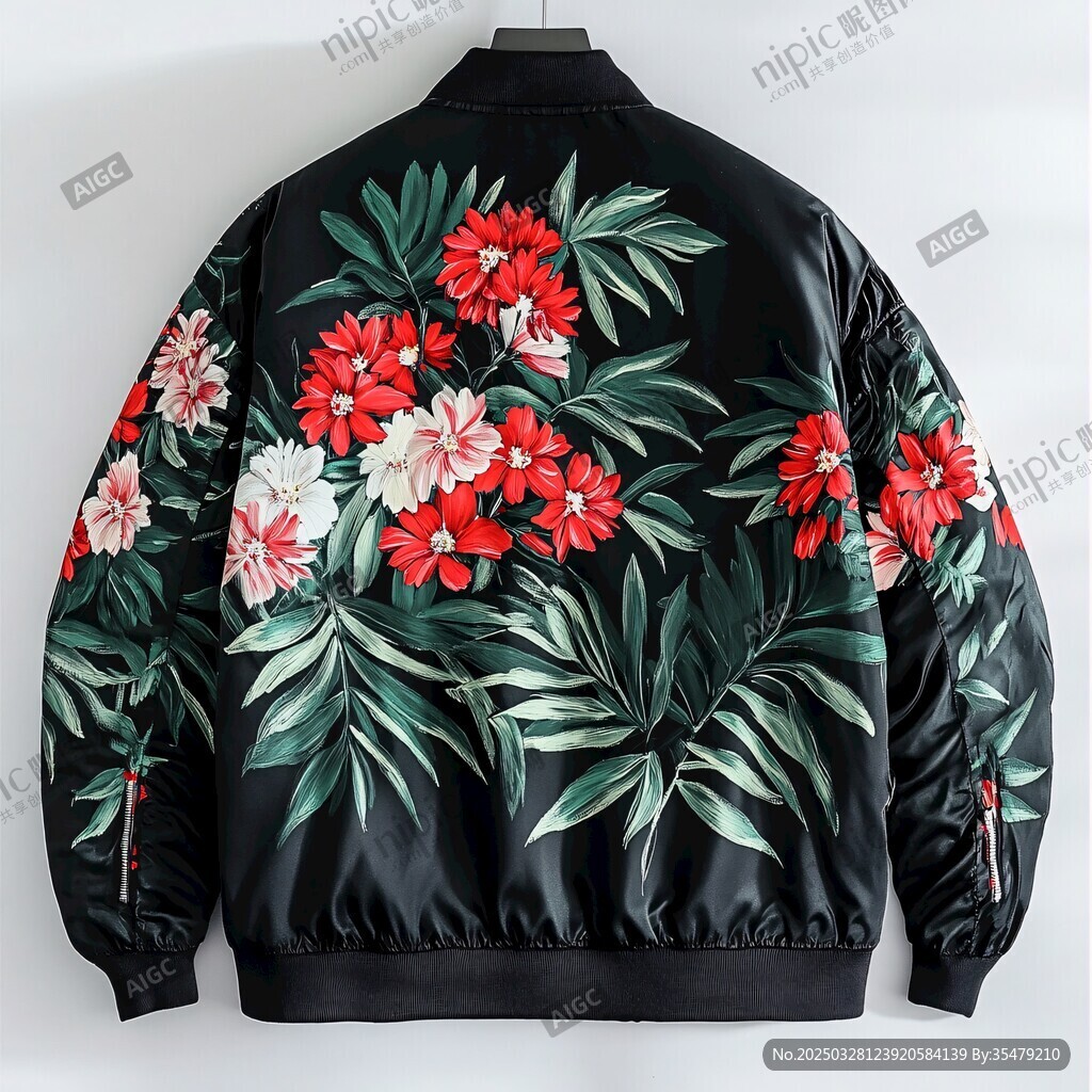 花卉印花黑色时尚夹克衫