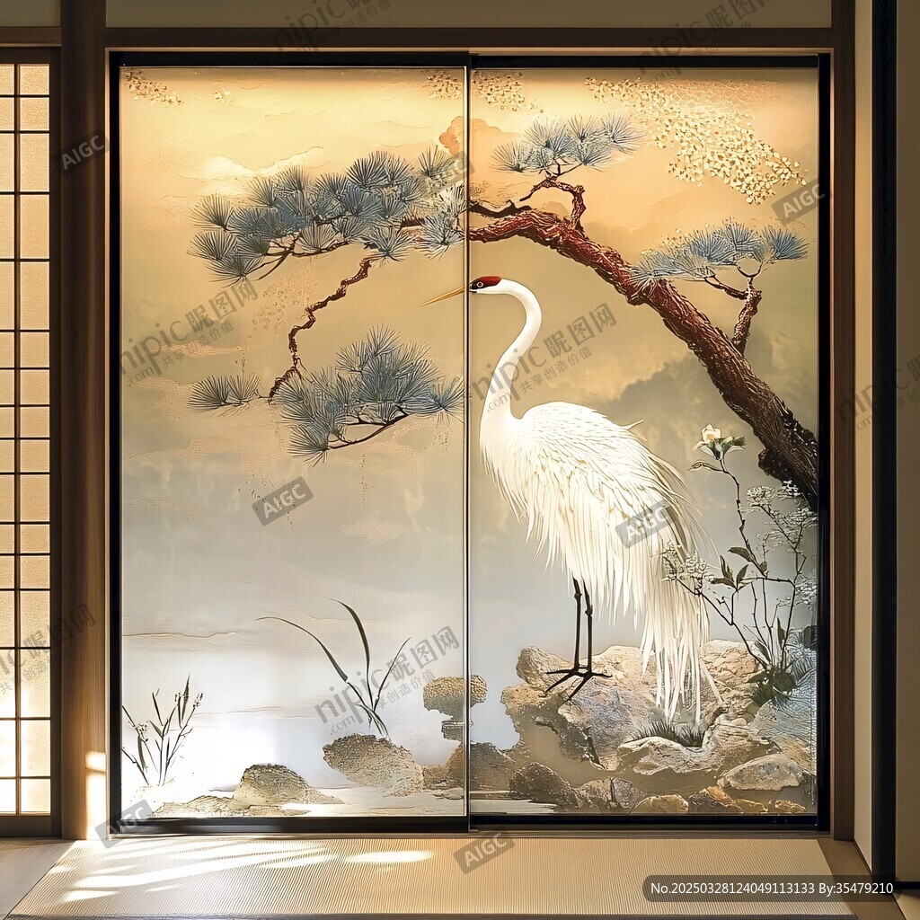 松鹤图中式屏风雅致意境