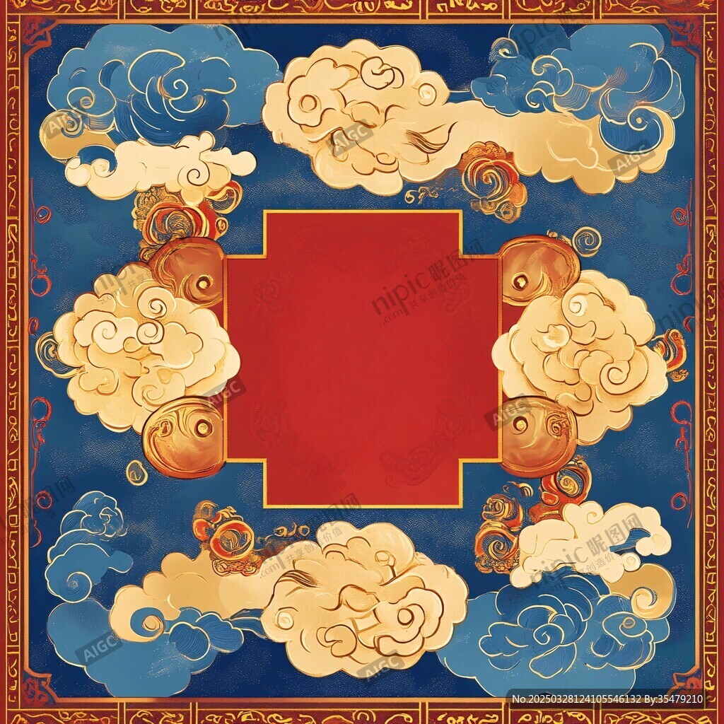 中式云纹边框红色背景图