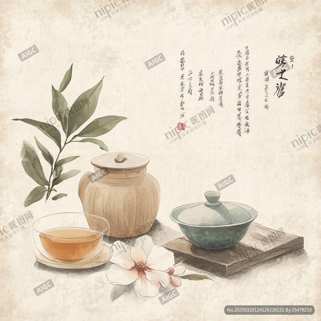 中式茶具与花卉雅致组合