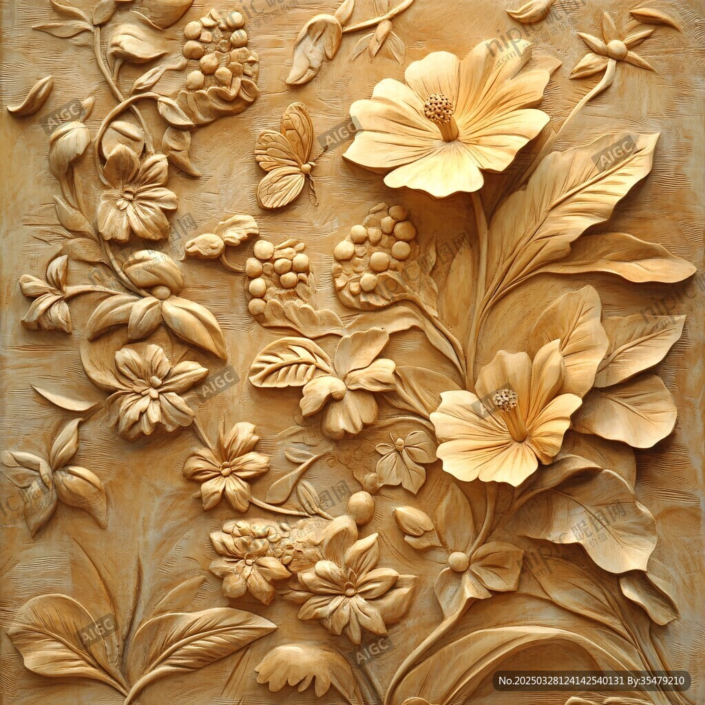 精美木雕花卉浮雕作品