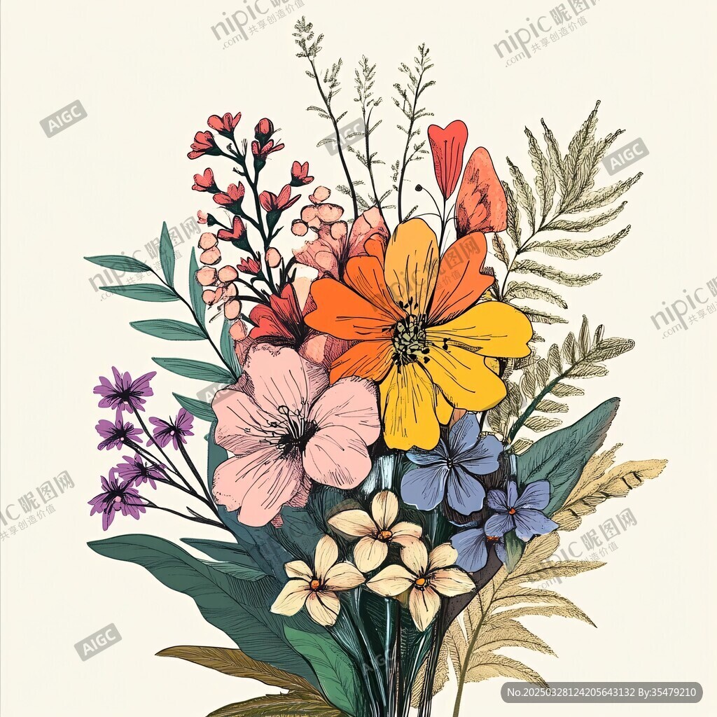 多彩手绘花卉插画作品