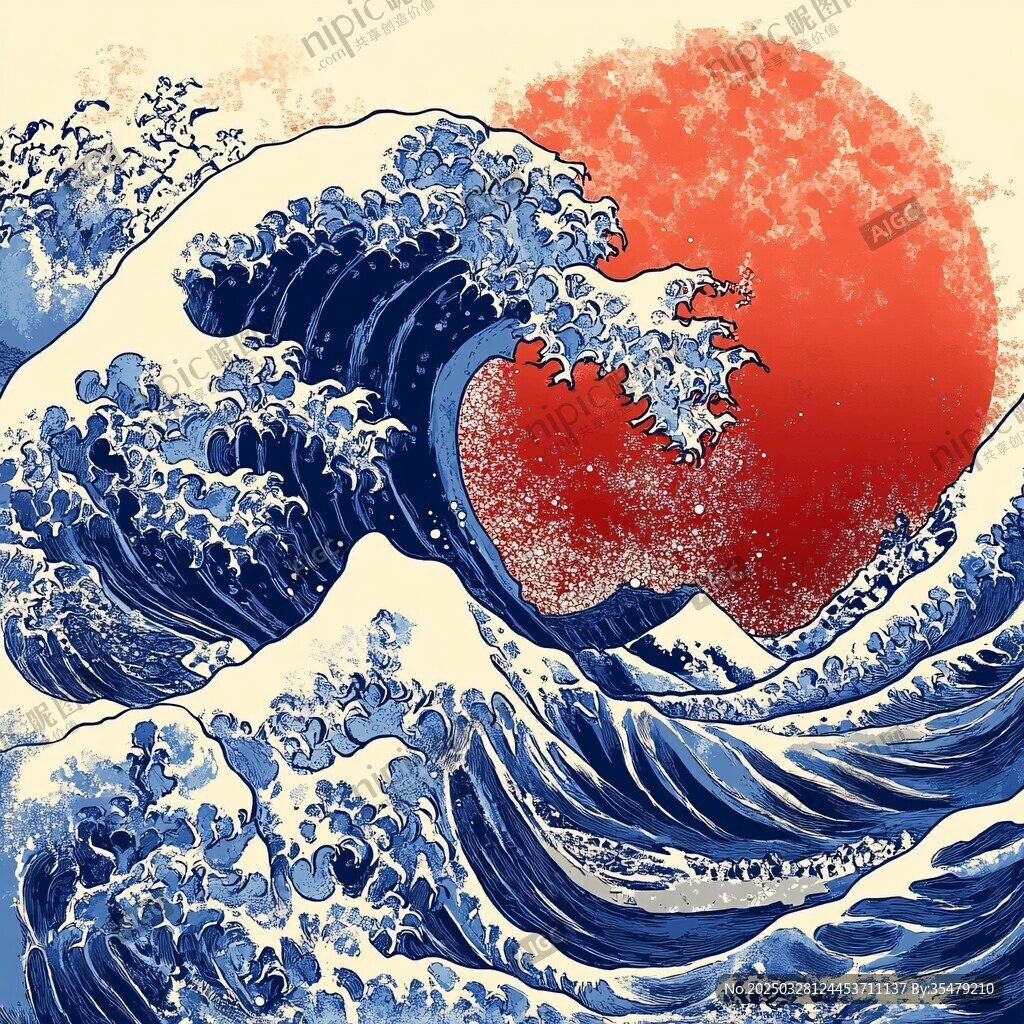 神奈川冲浪里经典画作