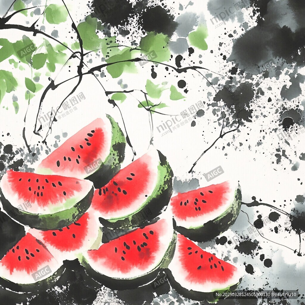 水墨风西瓜插画艺术图