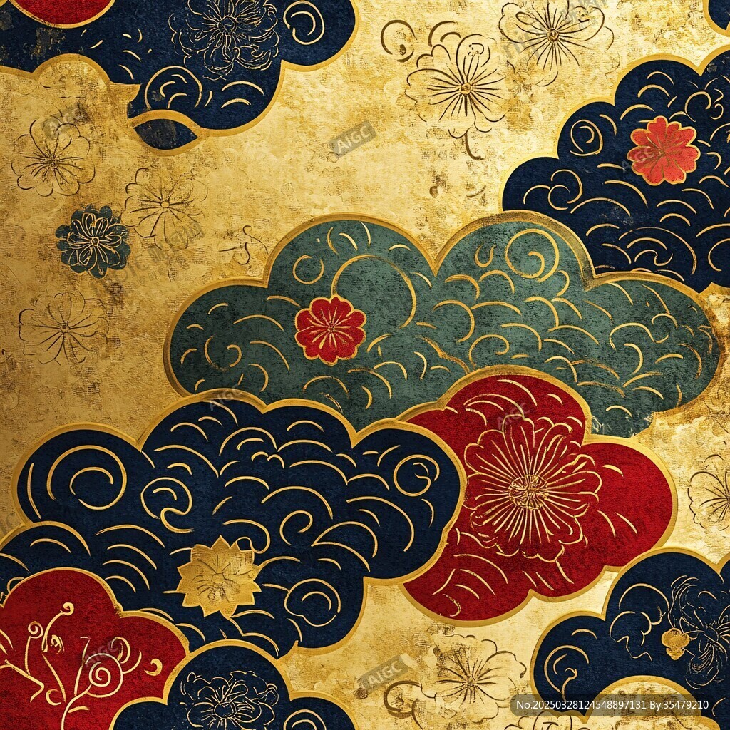中式云纹花卉古典图案