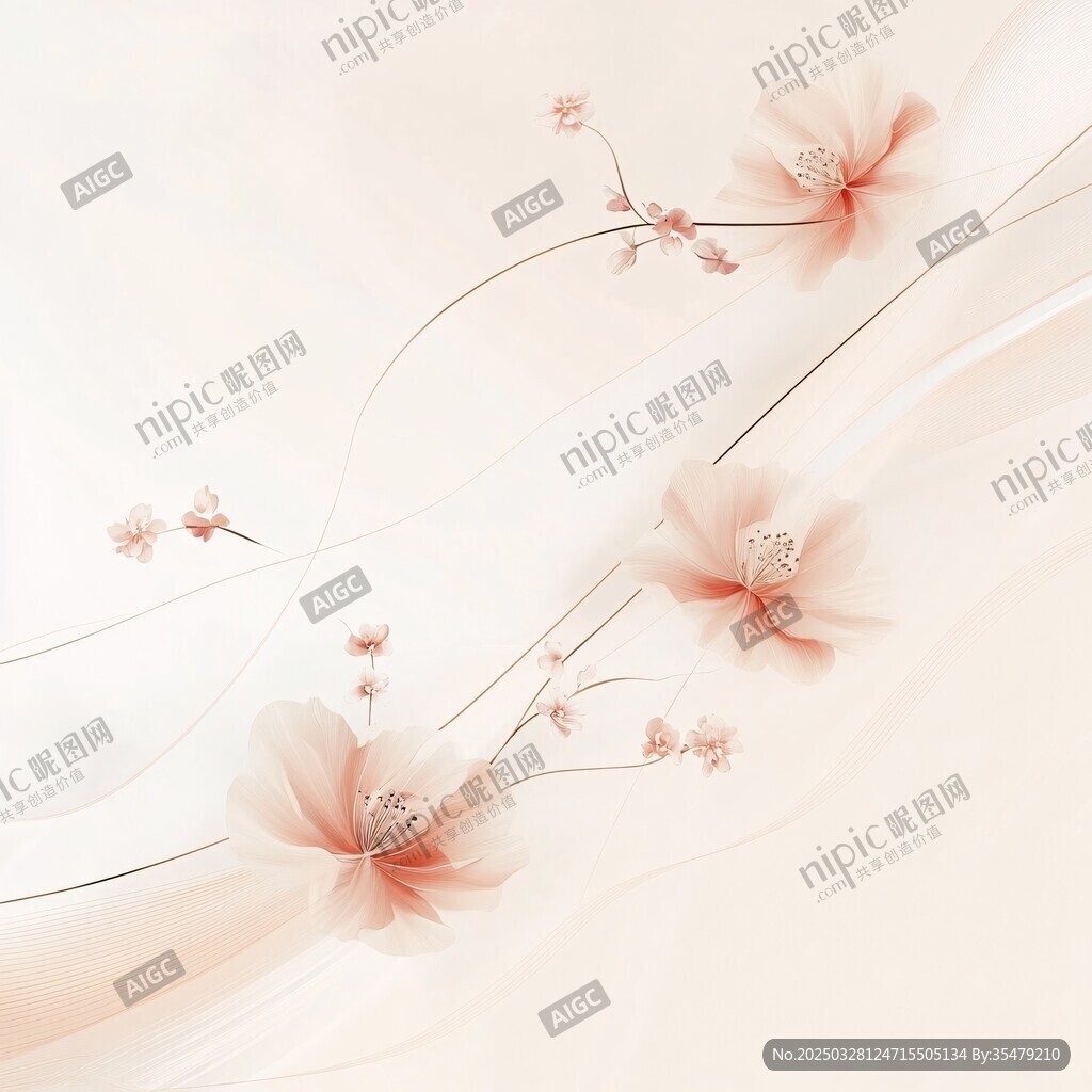 淡雅粉花 灵动线条装饰画