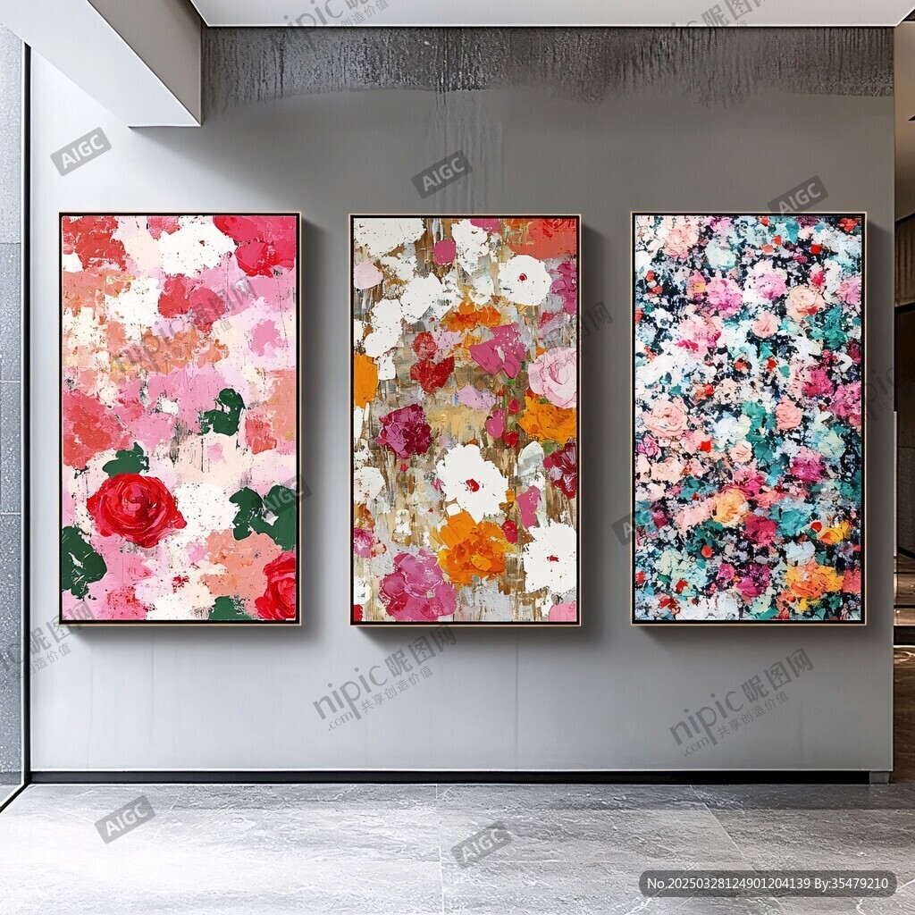 三幅花卉挂画装点室内空间