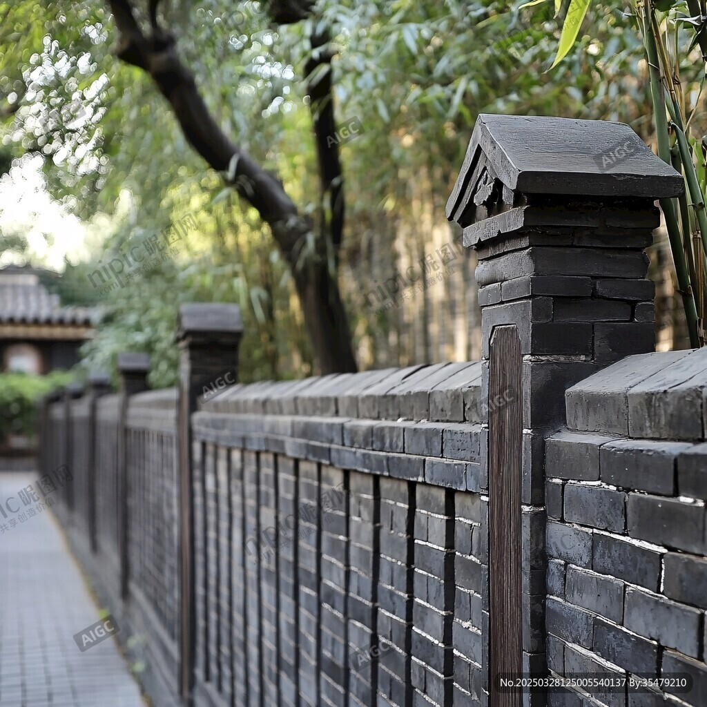 中式青砖围墙的静谧景致