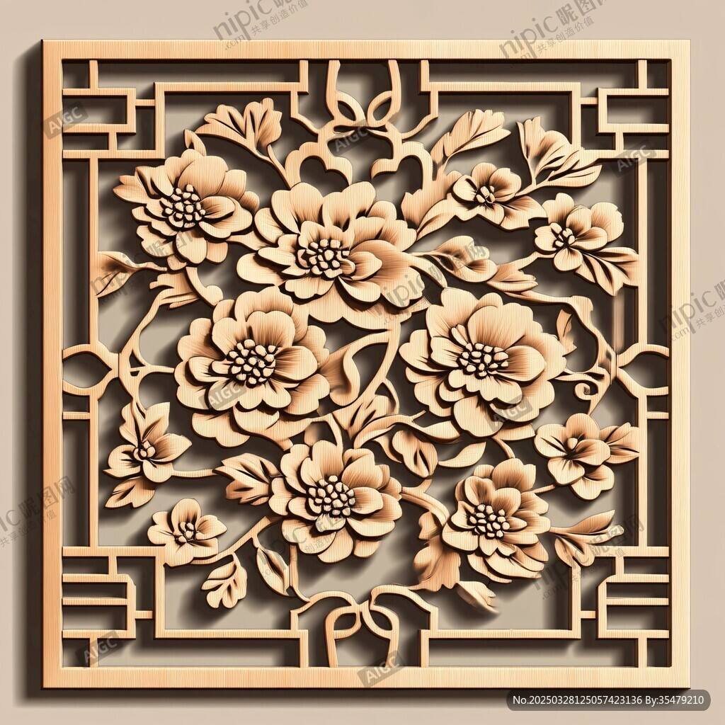 中式木雕花卉镂空装饰板