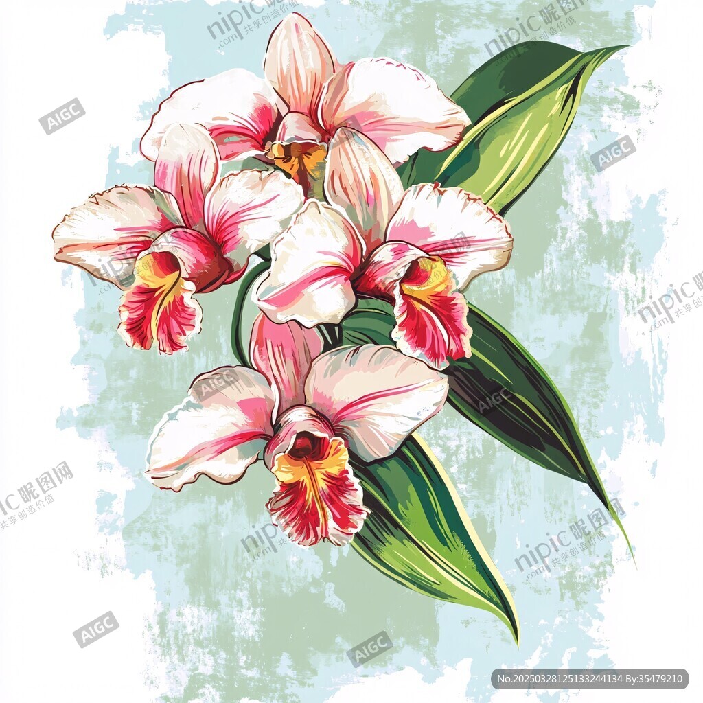 手绘美丽兰花花卉插画
