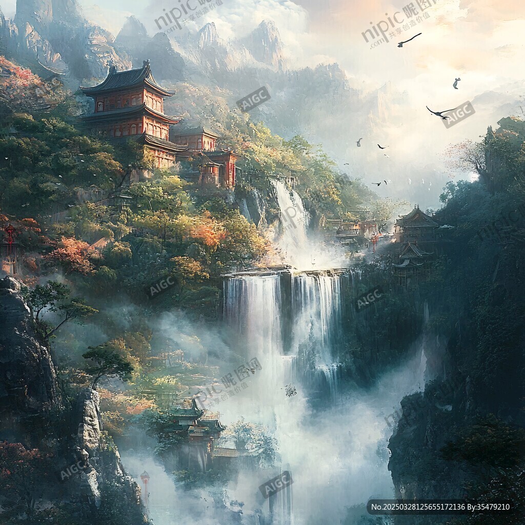 中式山水间的古风楼阁奇景