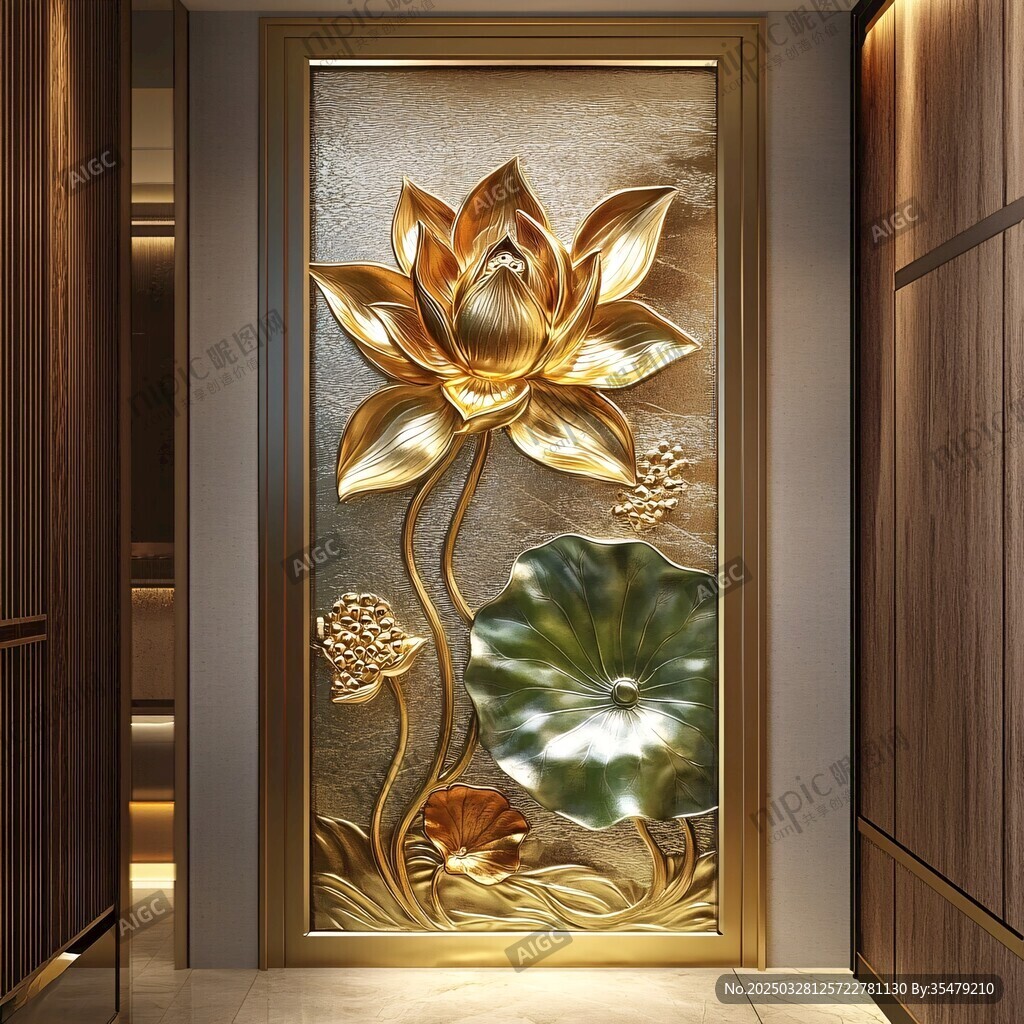 中式金荷玄关浮雕艺术墙
