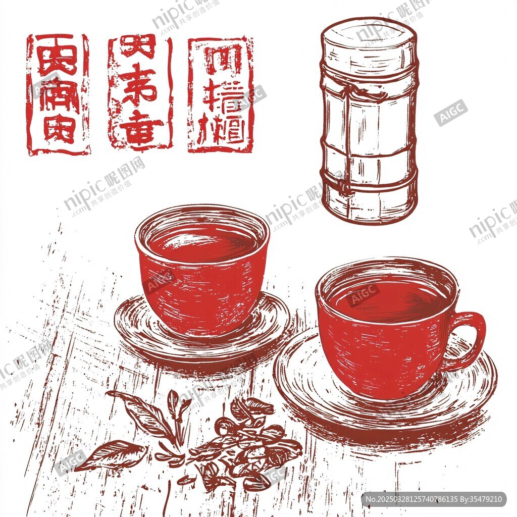 中式茶饮与传统印章组合