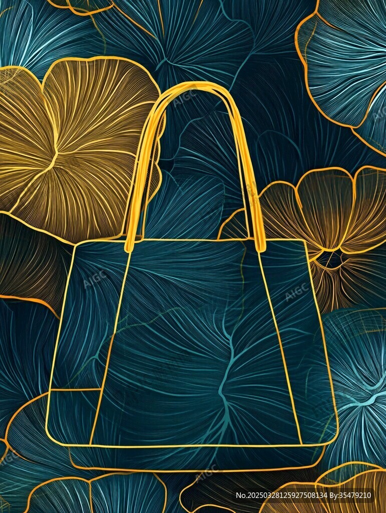 蓝底花卉间的时尚手提包