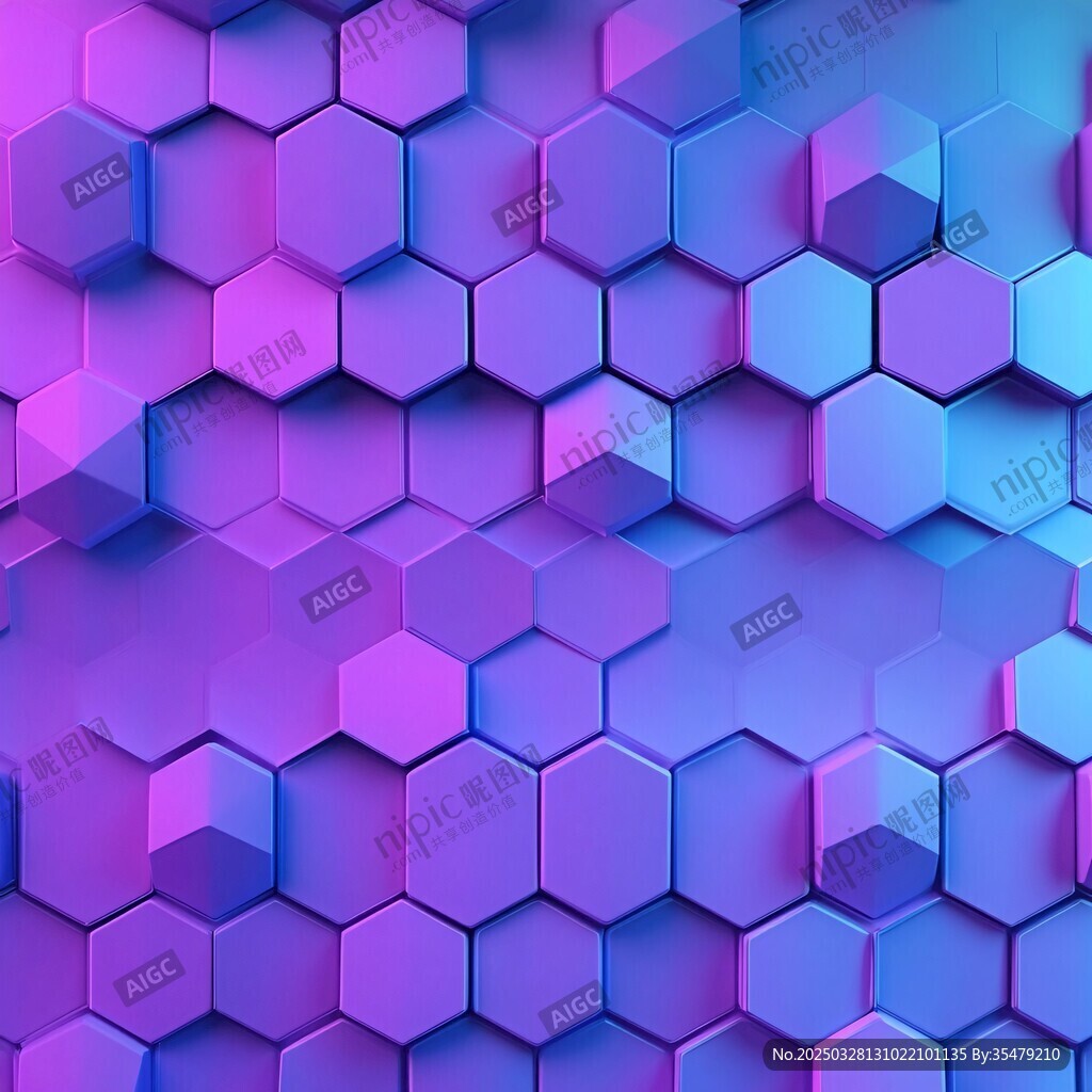 梦幻紫色六边形立体背景
