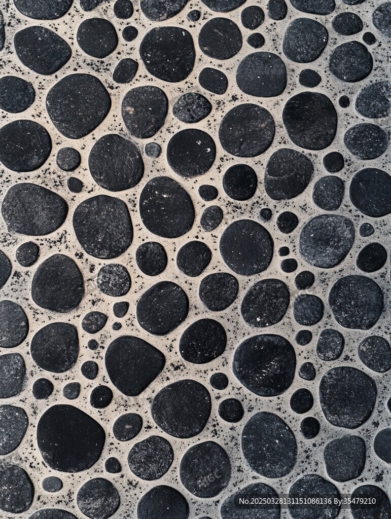 黑色鹅卵石路面纹理特写