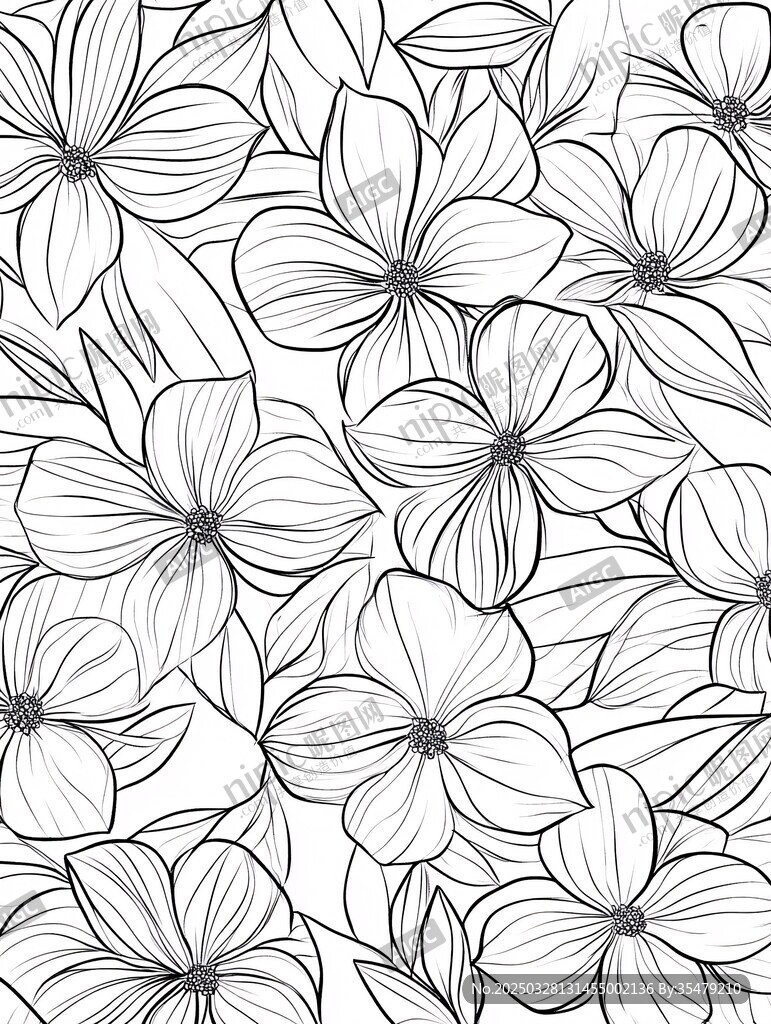 花卉线条图案黑白插画