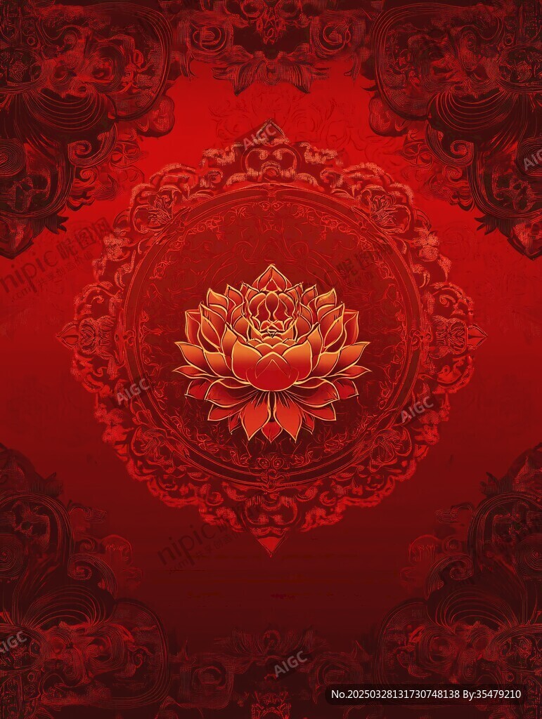 红色莲花中式传统装饰图案