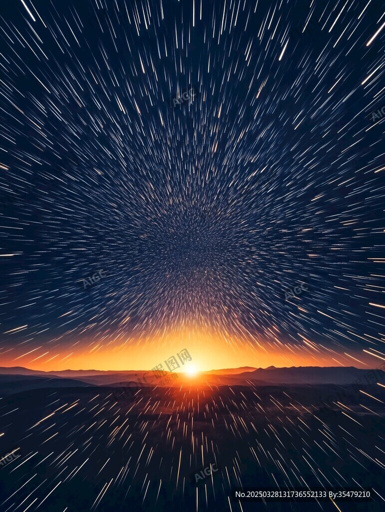 星轨下的壮丽日出景象
