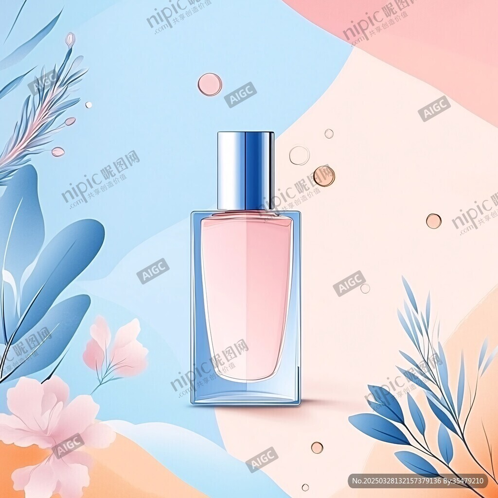 优雅香水瓶的清新花卉背景