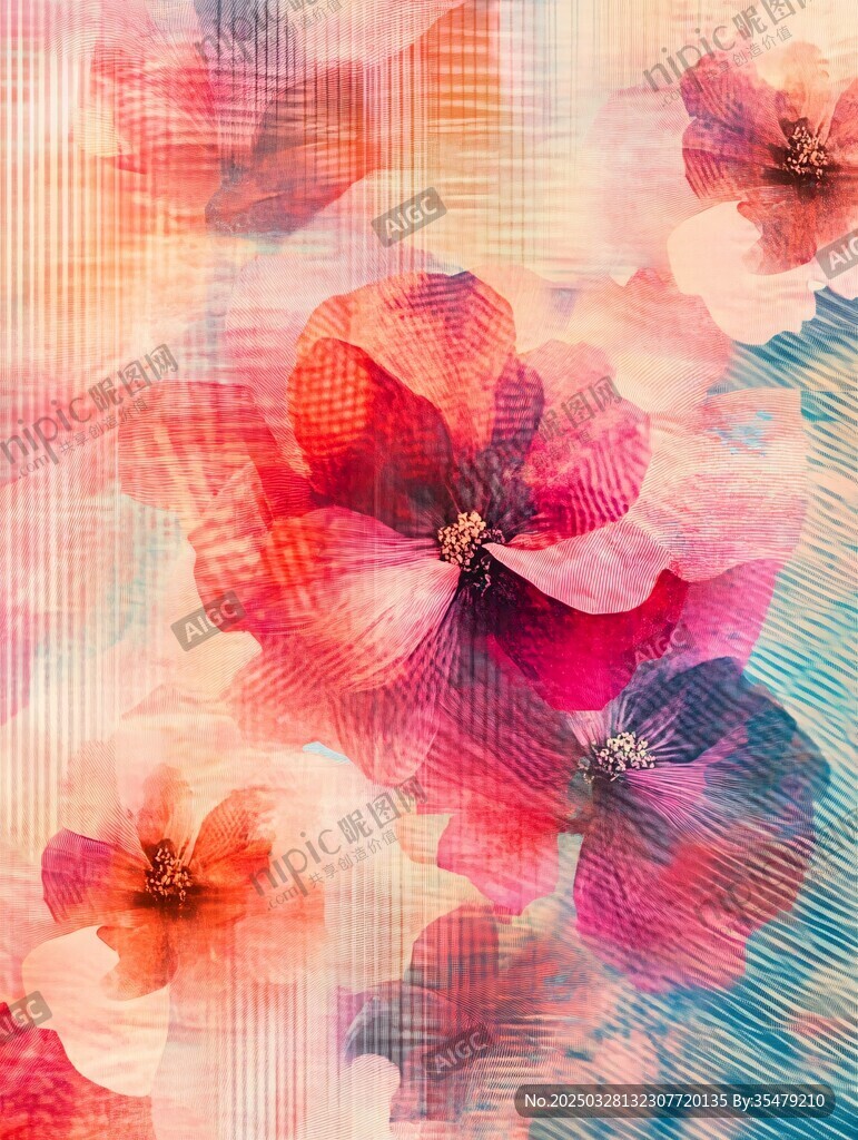 梦幻花卉水彩纹理背景图